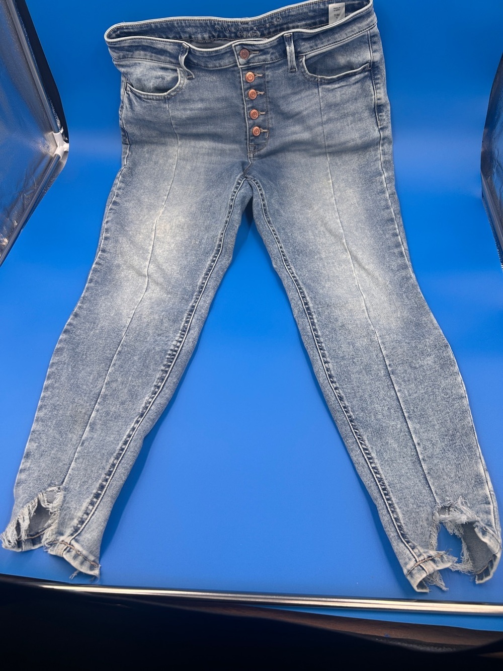 High-Rise Washed Blue Women’s Jeans with Button Fly